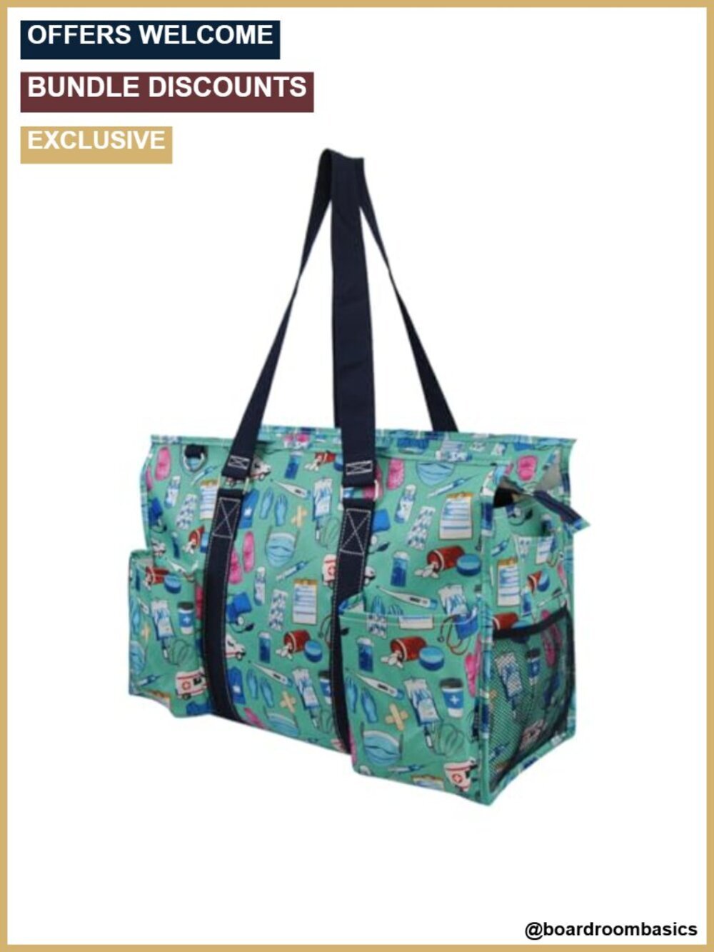 Canvas Work Tote Bag with Exterior Pockets for Women Nurse Teacher Mom